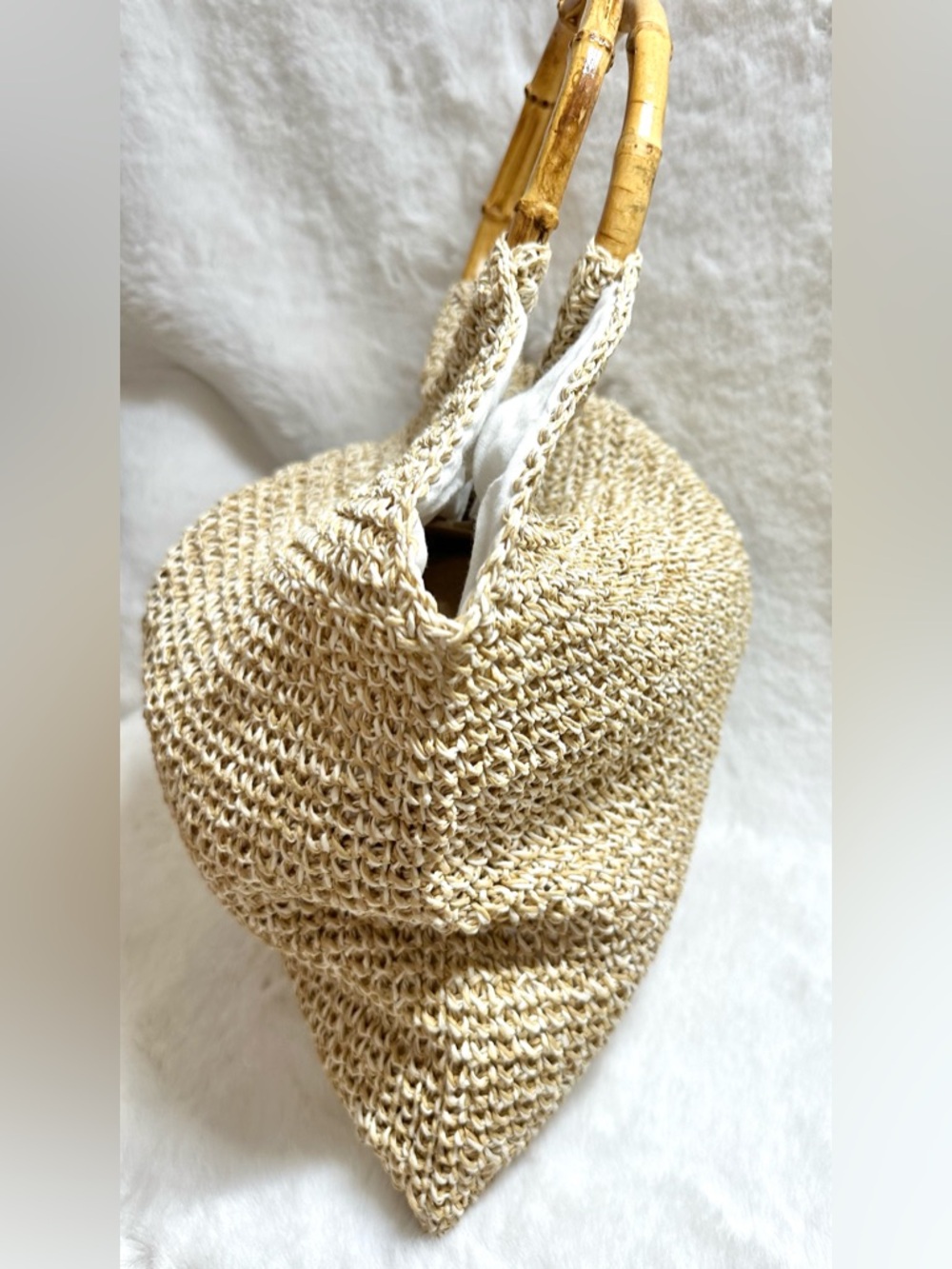White House Black Market Woven Straw Tote with Bamboo Handles - Natural - Picture 4 of 4